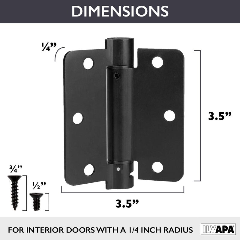 Ilyapa Self Closing Door Hinges, 2 Pack, Black Mortise Spring Hinges - 3.5 x 3.5 Inch Interior Spring for Doors with 1/4" Radius Corners, Self Closing - Image 2